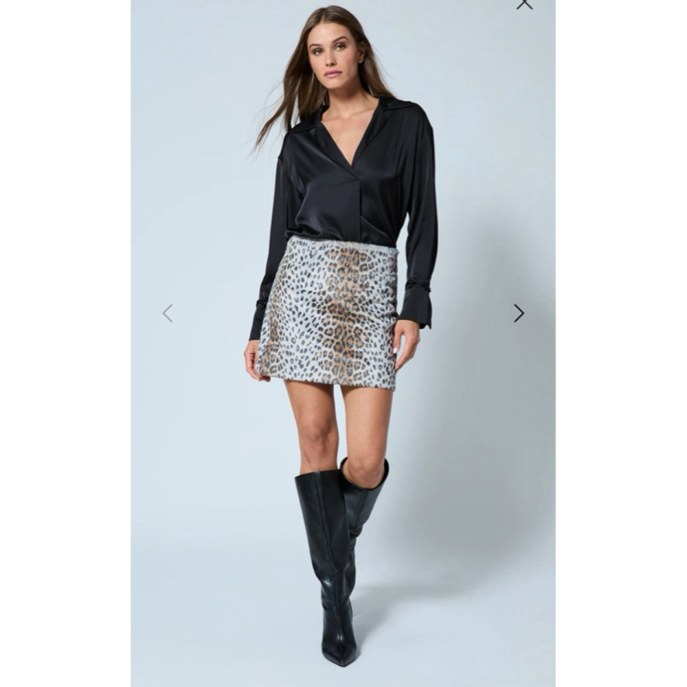 Women's ADRIENNE LANDAU Mini Skirt M Leopard Print Brown White